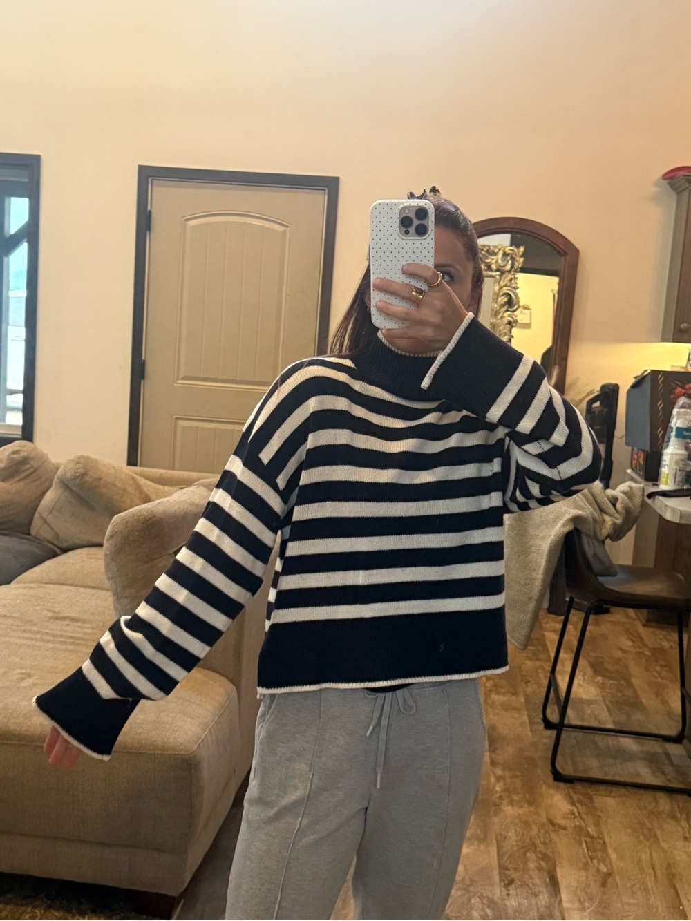 Divided Black & White Striped Turtleneck Sweater